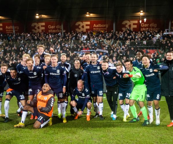 AGF holdet efter sejr i Aalborg d. 17. februar 2023