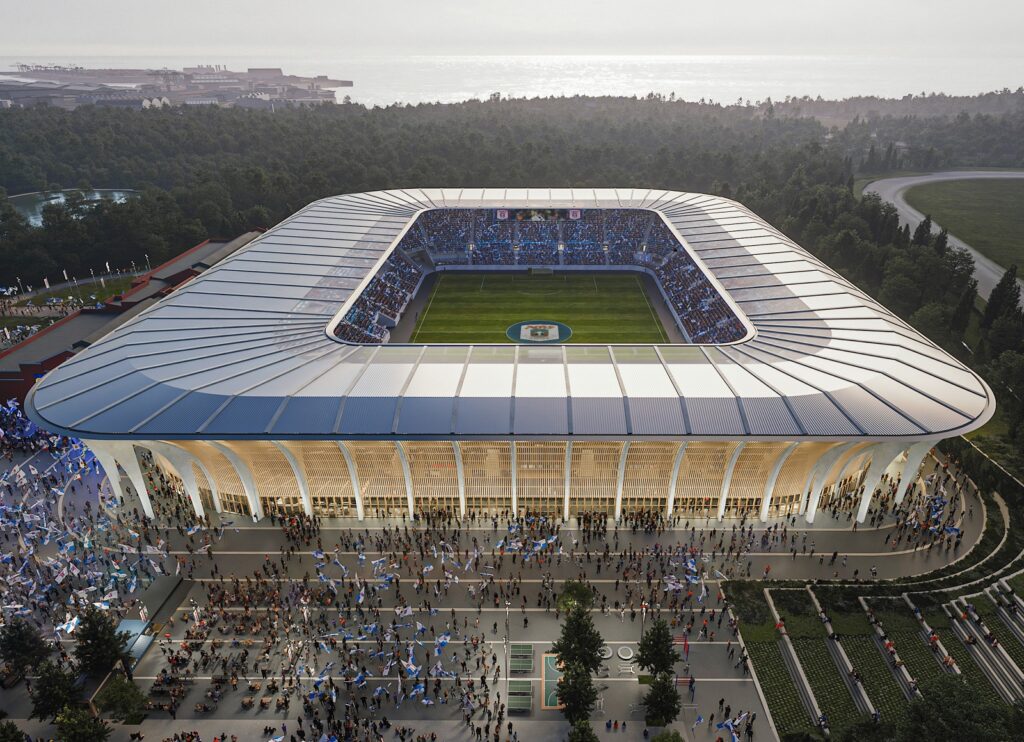 Grafisk illustration af AGF's nye stadion