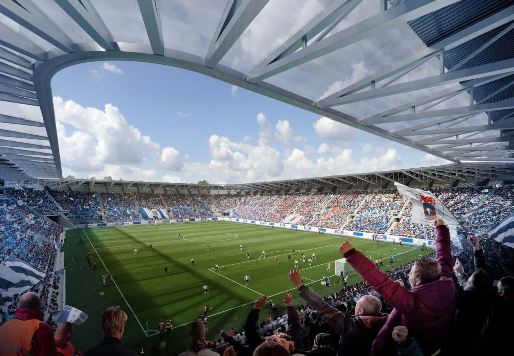 Det nye stadion i Kongelunden set fra tilskuerpladserne.