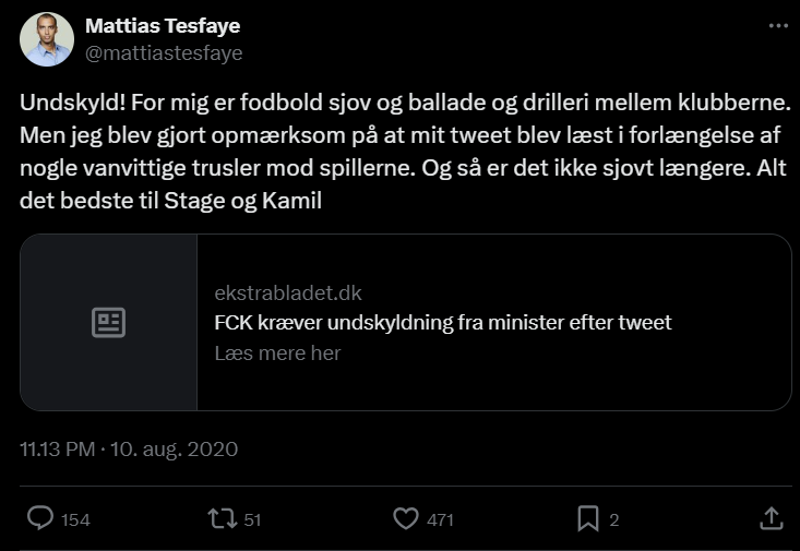 Mattias Tesfaye tweet på X.